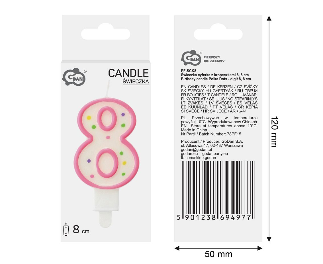 Candle number with dots 8, 8 cm